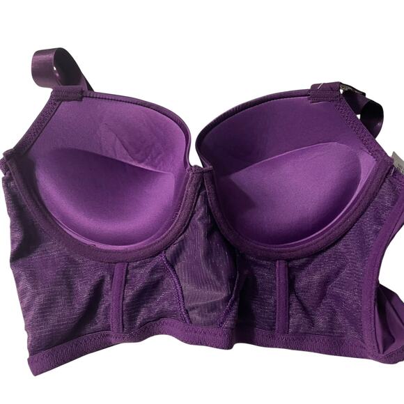 Bebe Womens Bra Size 34C Push Up Longline Bra Rhinstone Adjustable Straps Purple - Picture 6 of 9